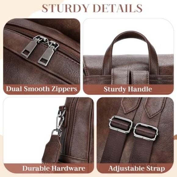 Vegan Leather Convertible Backpack Purse with Guitar Strap, 7 Pockets main image 6